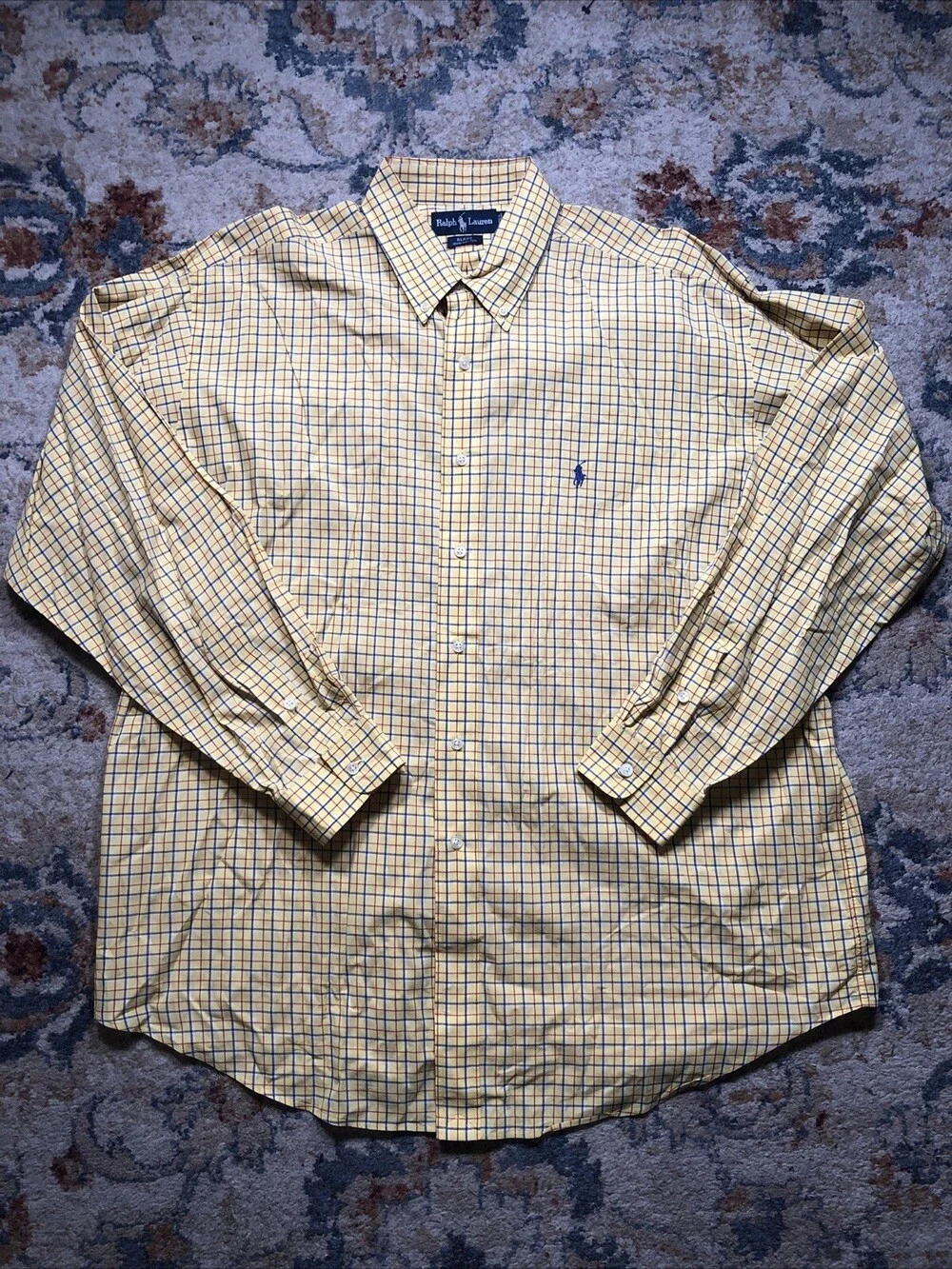 Polo Ralph Lauren Shirt Men's XL Yellow Plaid Short Sleeve Blake Fit
